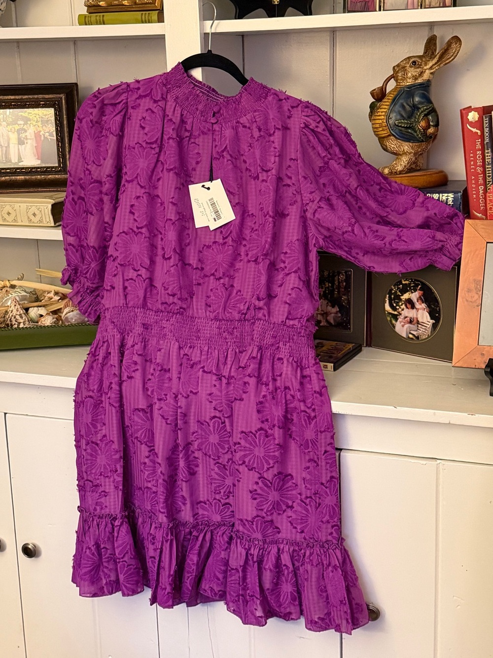 Abbey-Glass chiffon vibrant purple dress with sunflower  motif NWT!  Never worn!